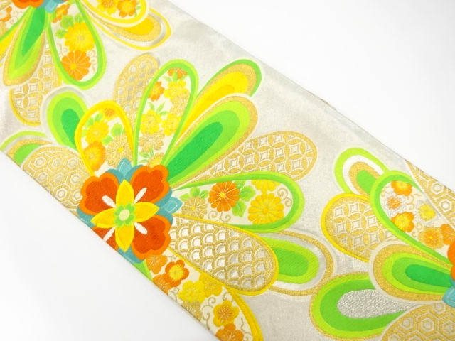 JAPANESE KIMONO / ANTIQUE FUKURO OBI / SILK / WOVEN FLOWER CLASSICAL PATTERN